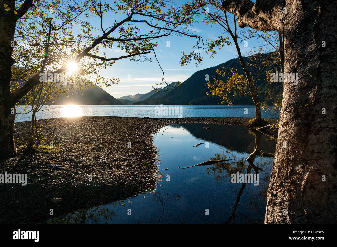 Coucher du soleil sur le lac Crescent - Olympic National Park - près de Port Angeles, Washington, USA Banque D'Images