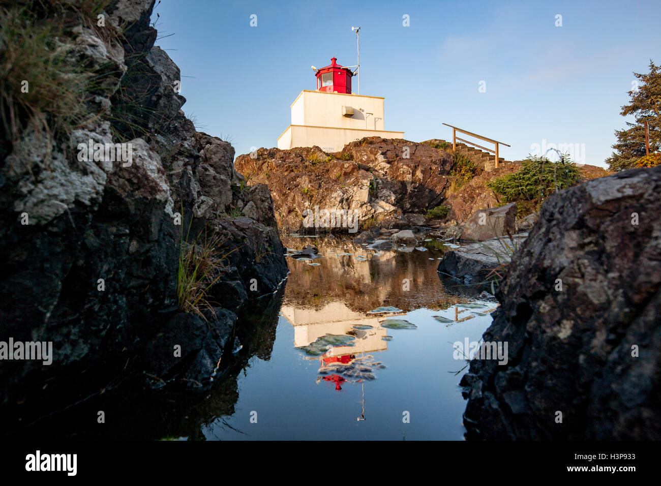 Phare de Amphitrite Point - Ucluelet, île de Vancouver, Colombie-Britannique, Canada Banque D'Images