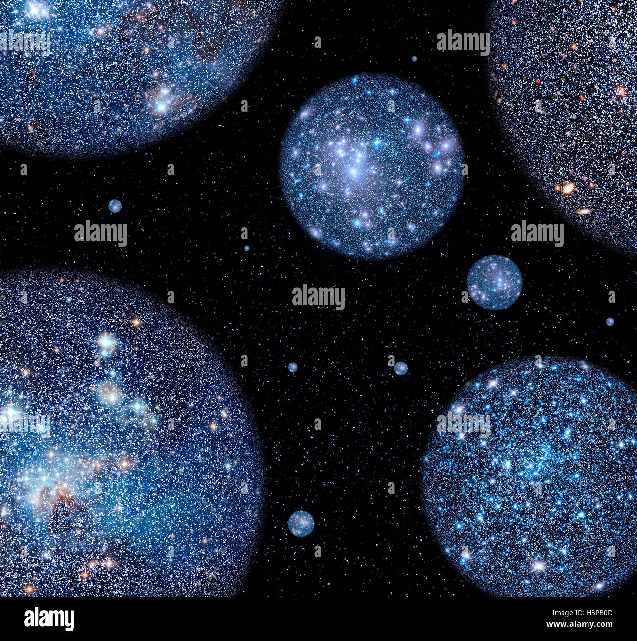 Abstract blue bubbles, multiverse theory, illustration. Banque D'Images