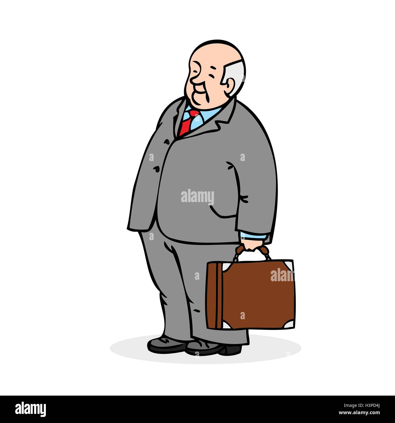 Vieil homme avec une valise. Business un homme âgé, vêtu d'un costume et une cravate. Cartoon vector illustration couleur sur blanc backgroun Illustration de Vecteur