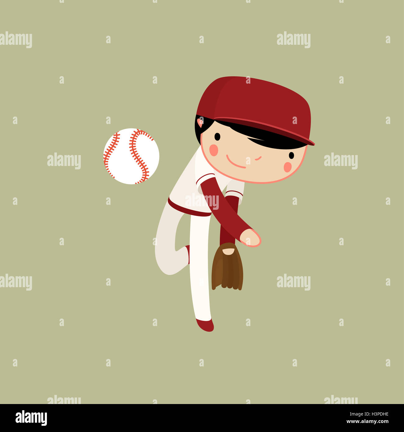 Garçon baseball pitcher. caractère dans l'action. vector illustration Banque D'Images