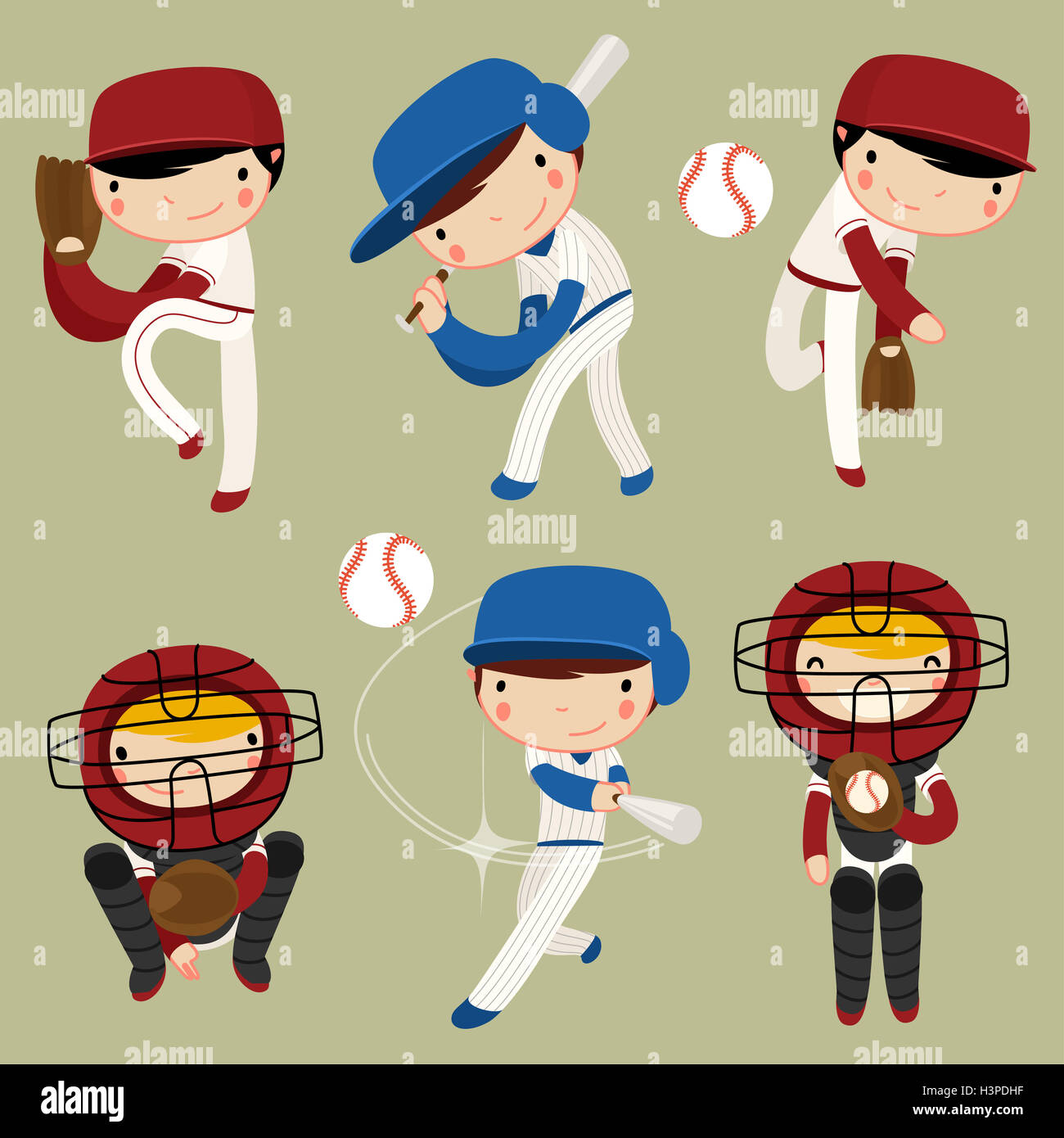 Les enfants de baseball de caractères. vector illustration Banque D'Images