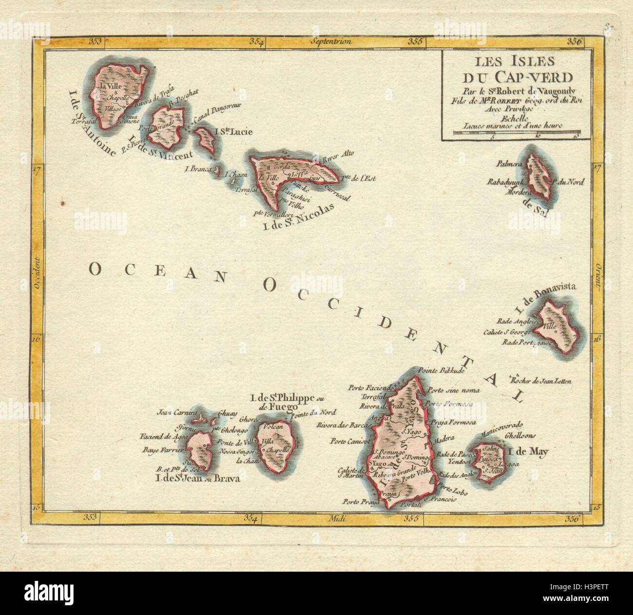 'Les Isles du Cap-Verd" par Robert de Vaugondy. Cabo Iles du Cap Vert 1749 (carte) Banque D'Images