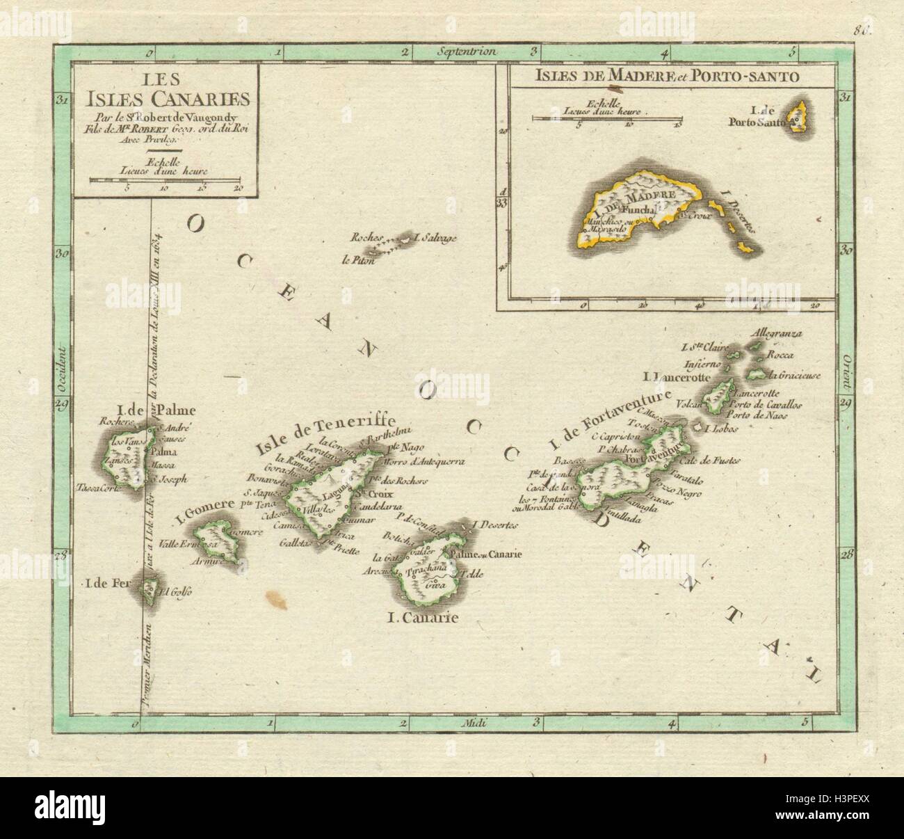 'Les Isles Canaries'. ROBERT DE VAUGONDY. Canaries & Madère 1749 map Banque D'Images