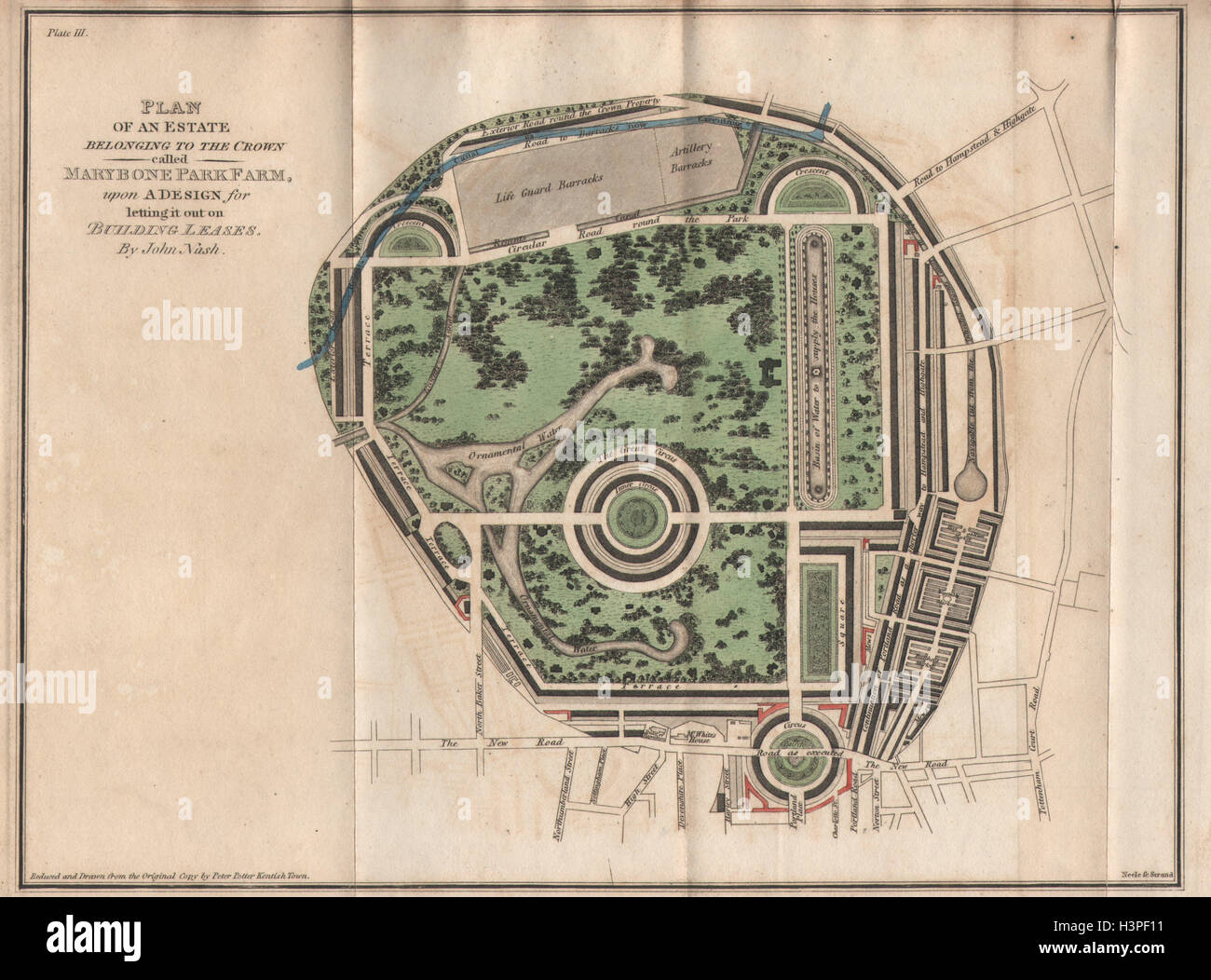 John Nash Regent's Park d'origine du plan. Marybone Park Farm. Marylebone 1815 map Banque D'Images