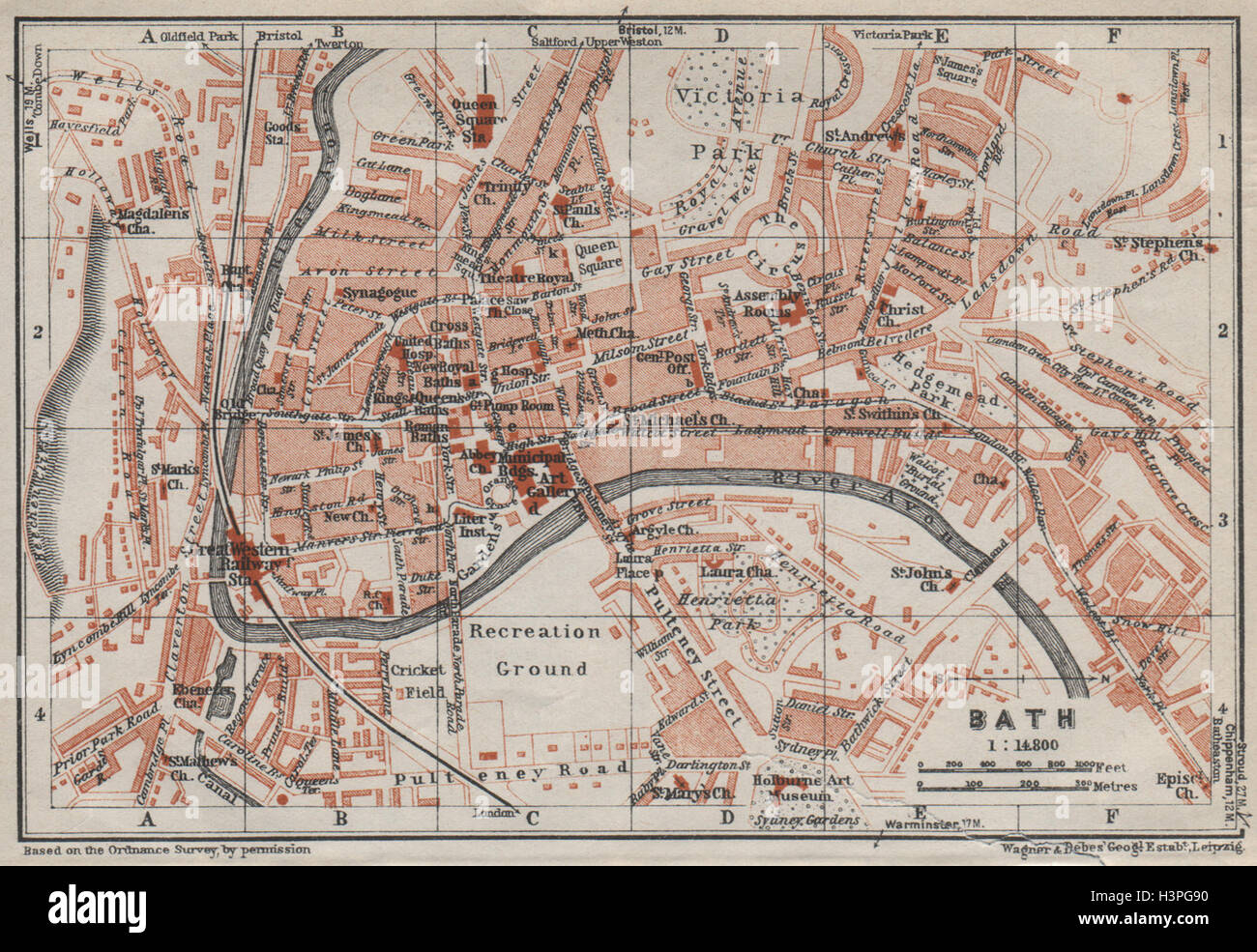 Baignoire town city plan. Pont Pulteney Cirque Royal Crescent. Carte 1927 Somerset Banque D'Images