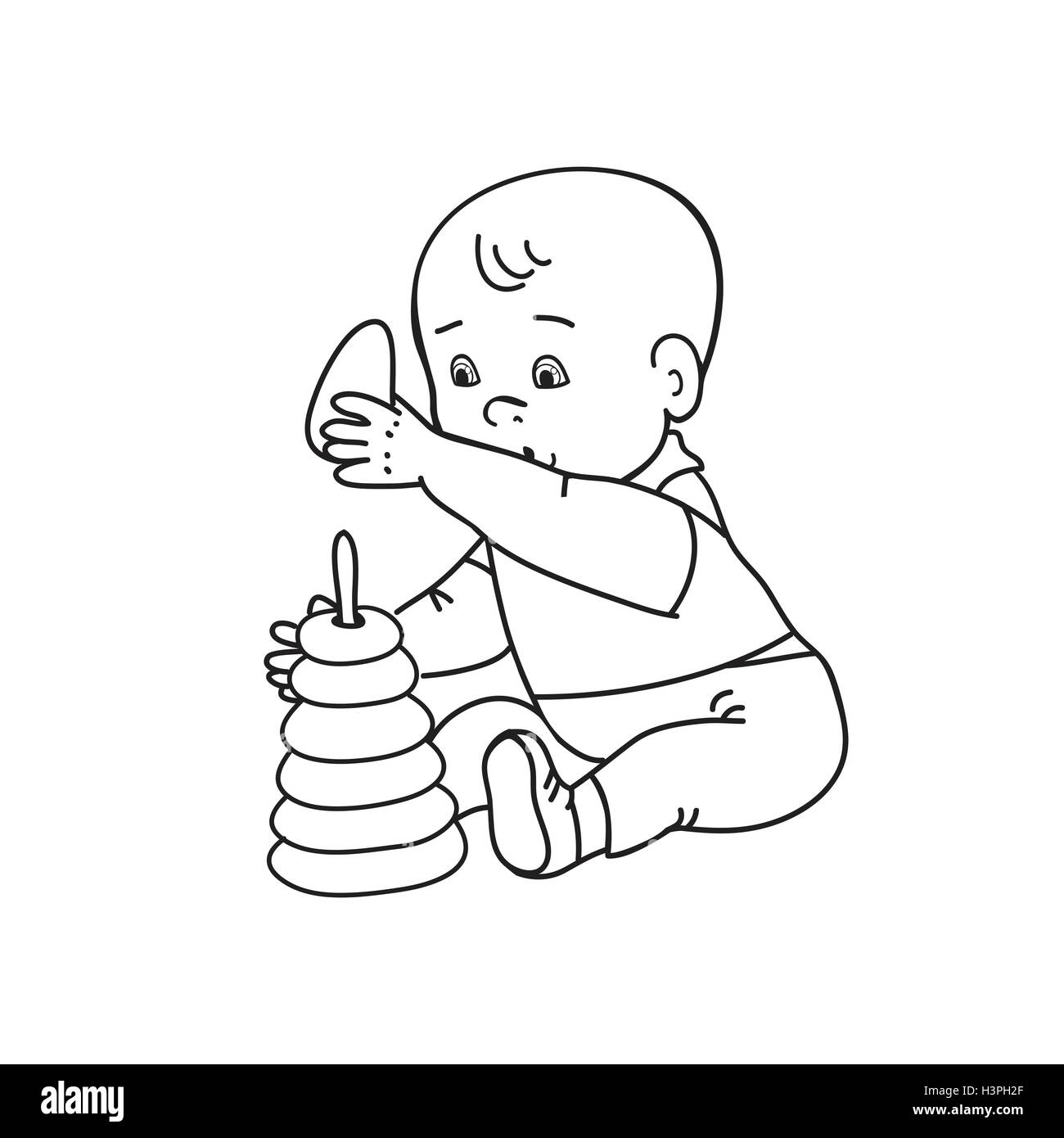 Joli Petit Bebe Garcon Jouant Avec Les Jouets Kid Joue Avec Pyramide Contour Dessin Illustration Vectorielle Le Noir Et Blanc Backgroun Image Vectorielle Stock Alamy