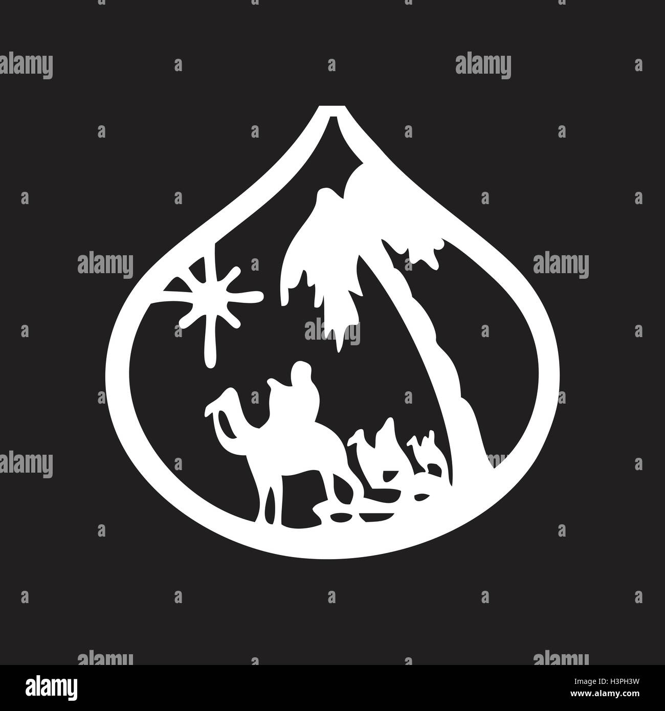 Adoration des Mages icône silhouette vector illustration sur fond noir. Scène de la Sainte Bible Illustration de Vecteur