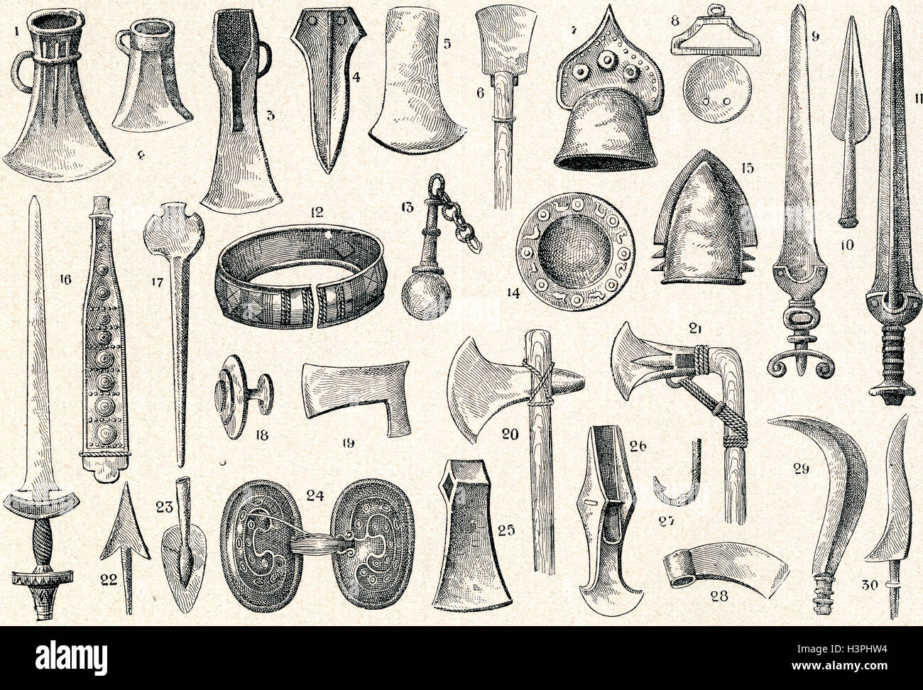 L'âge de bronze d'armes, d'outils et des reliques. Banque D'Images
