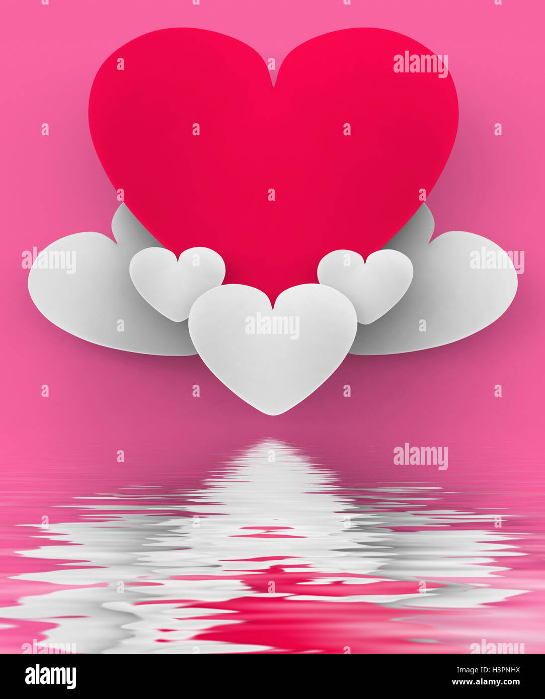 Coeur sur coeur romantique ciel nuages affiche ou dans l'amour Sensat Banque D'Images