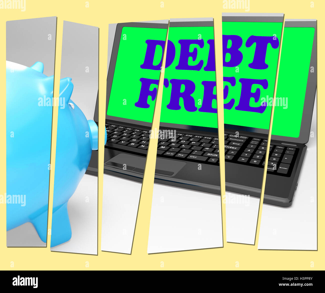 Libre de dettes Tirelire montre aucune dette et la liberté financière Banque D'Images
