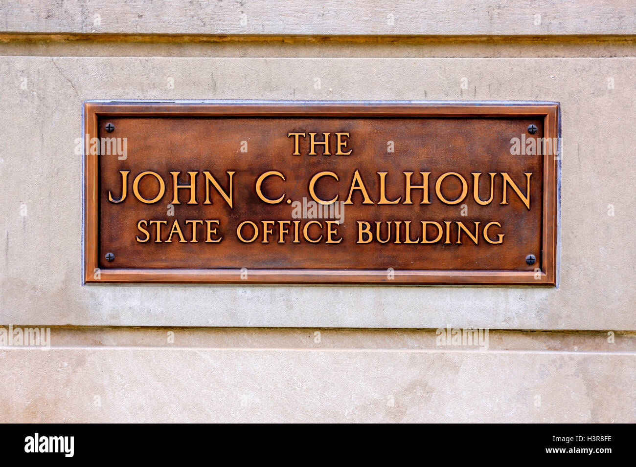 Plaque murale à l'extérieur de l'Etat John C. Calhoun immeuble de bureaux dans la capitale de la Caroline du Sud de la Colombie-Britannique Banque D'Images