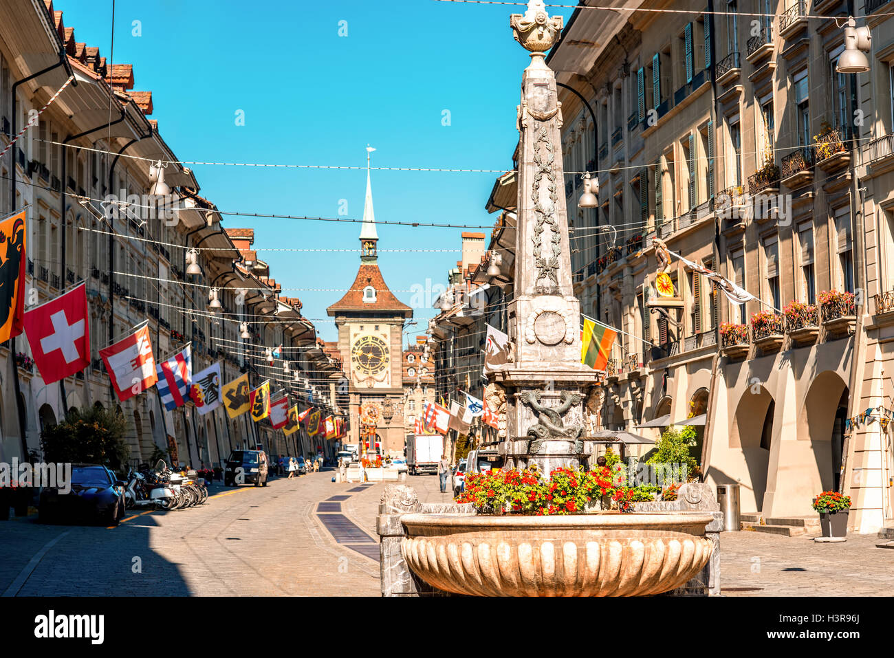 Vue sur la rue de la ville de Berne Banque D'Images