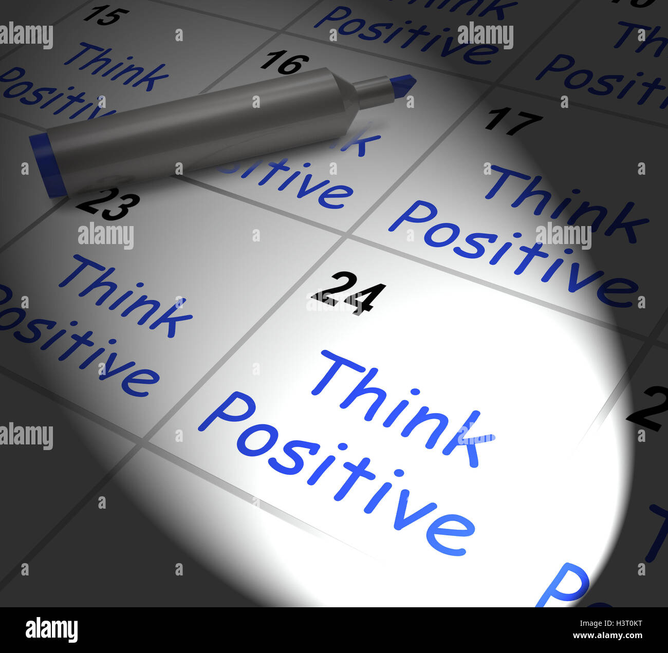 Pensez positif Calendrier affiche optimisme et bonne attitude Banque D'Images