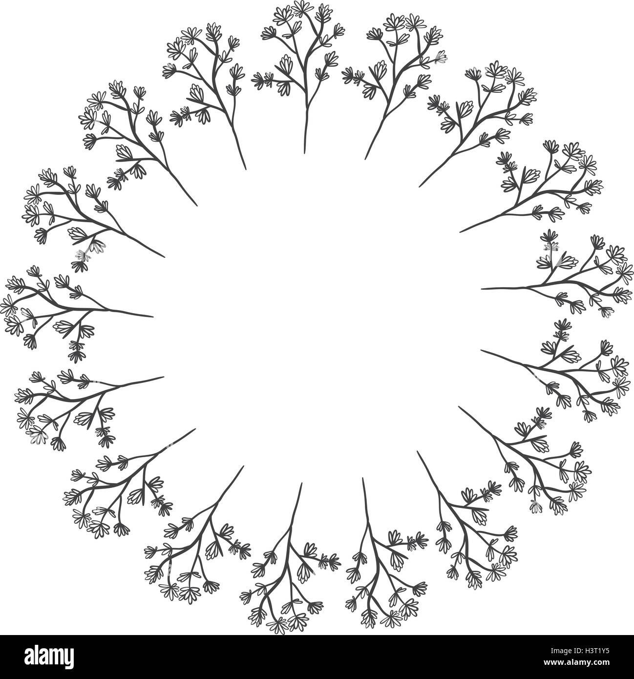 Forme de sphère avec branches de fleurs Illustration de Vecteur