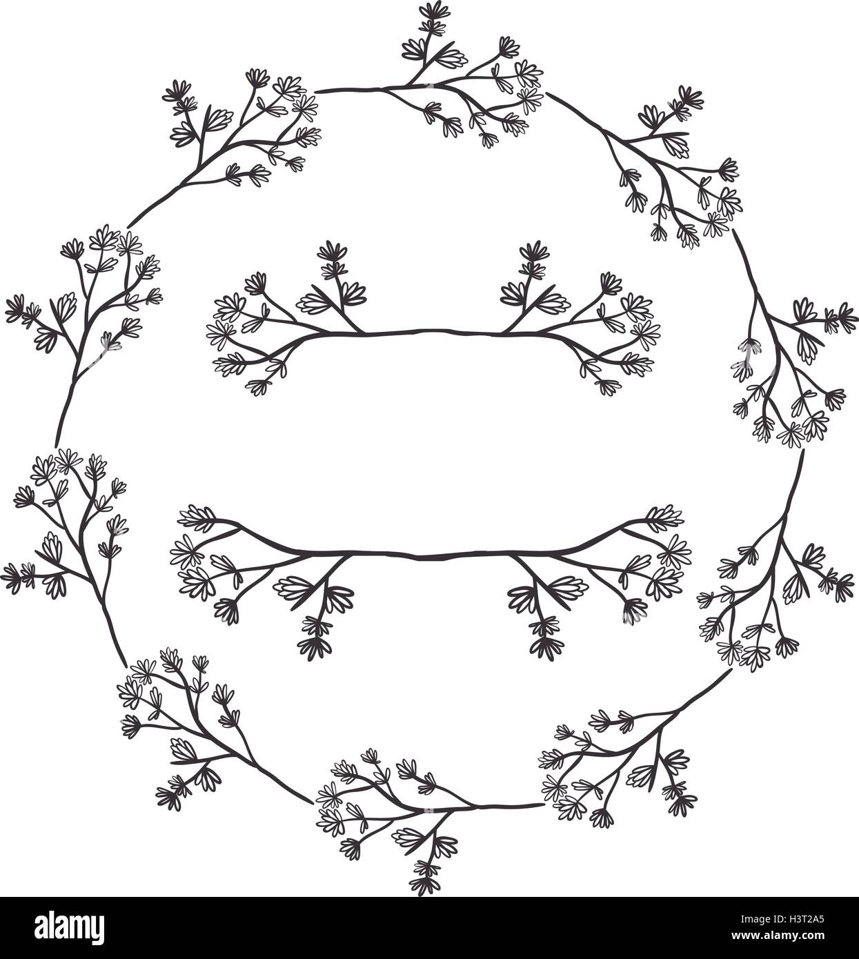 Forme circulaire avec des fleurs à l'intérieur de branches Illustration de Vecteur