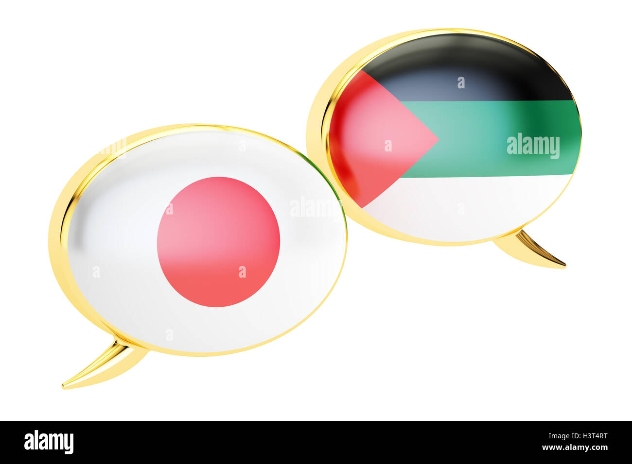 Japanese-Arab concept conversation, rendu 3D isolé sur fond blanc Banque D'Images