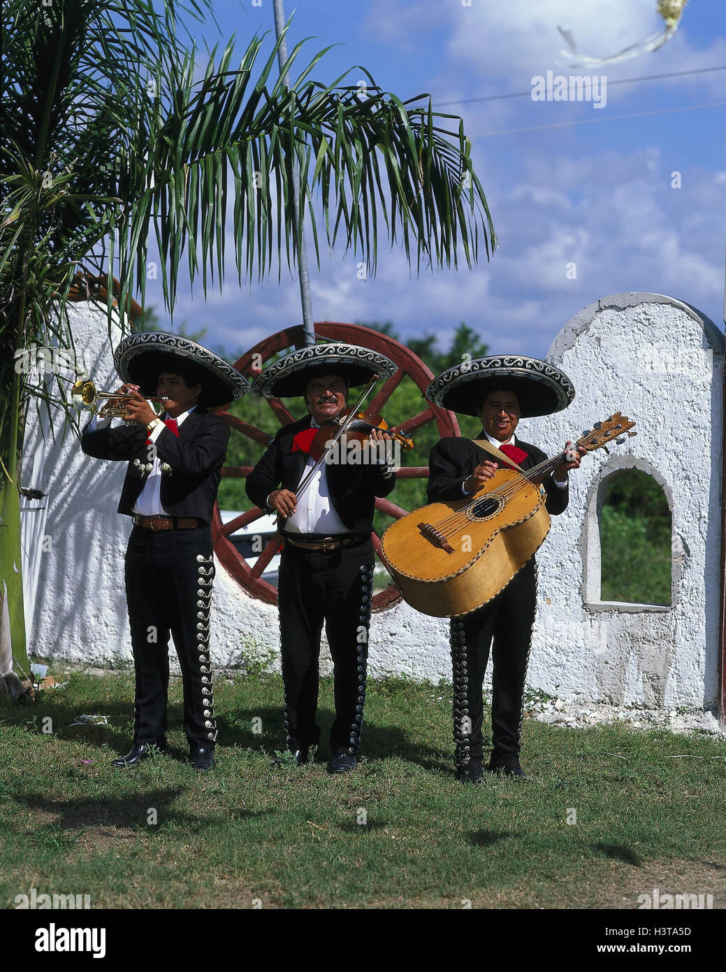 Le Mexique, musicien Mariachi, mexicaine, musique, tradition, culture, folklore, instruments de musique, trompette, guitare, violon, trio Banque D'Images