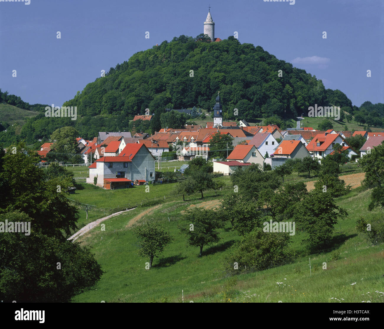 Allemagne (Saxe-Anhalt), château de phare, vue locale, près de Kahla, paysages, maisons, bâtiments, place Banque D'Images