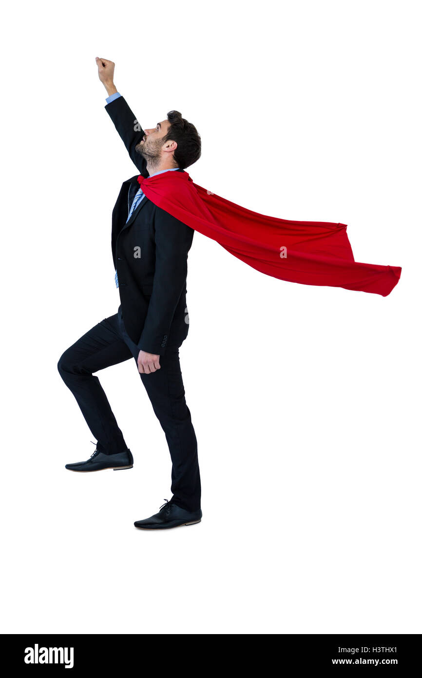 Businessman faisant semblant d'être un super héros Banque D'Images