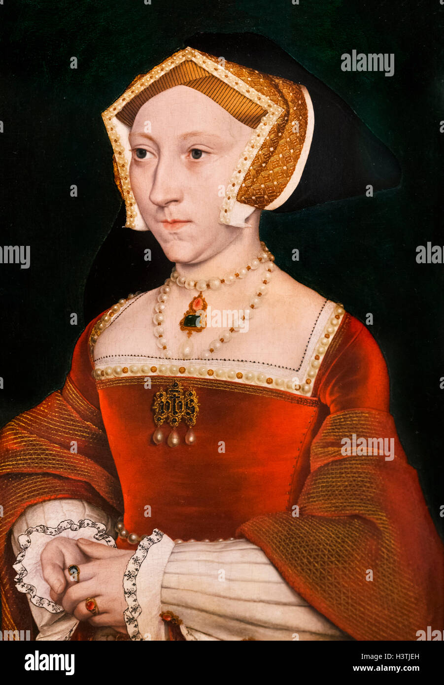 Jane Seymour (1508-1537), troisième épouse du Roi Henry VIII d'Angleterre, par l'atelier de Hans Holbein le Jeune, c.1540. Sur l'affichage dans la Mauritshuis, La Haye, Pays-Bas. Banque D'Images