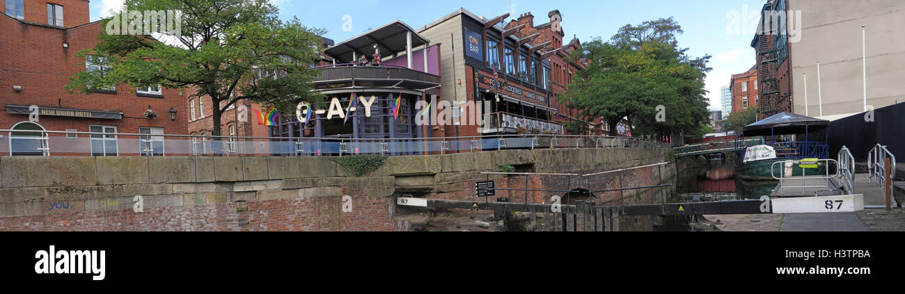 Canal St Manchester, Gay Village Panorama, Lancs, England, UK Banque D'Images