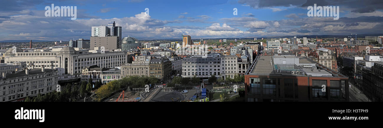 Manchester City wide panorama, Lancashire, Angleterre, jour Banque D'Images