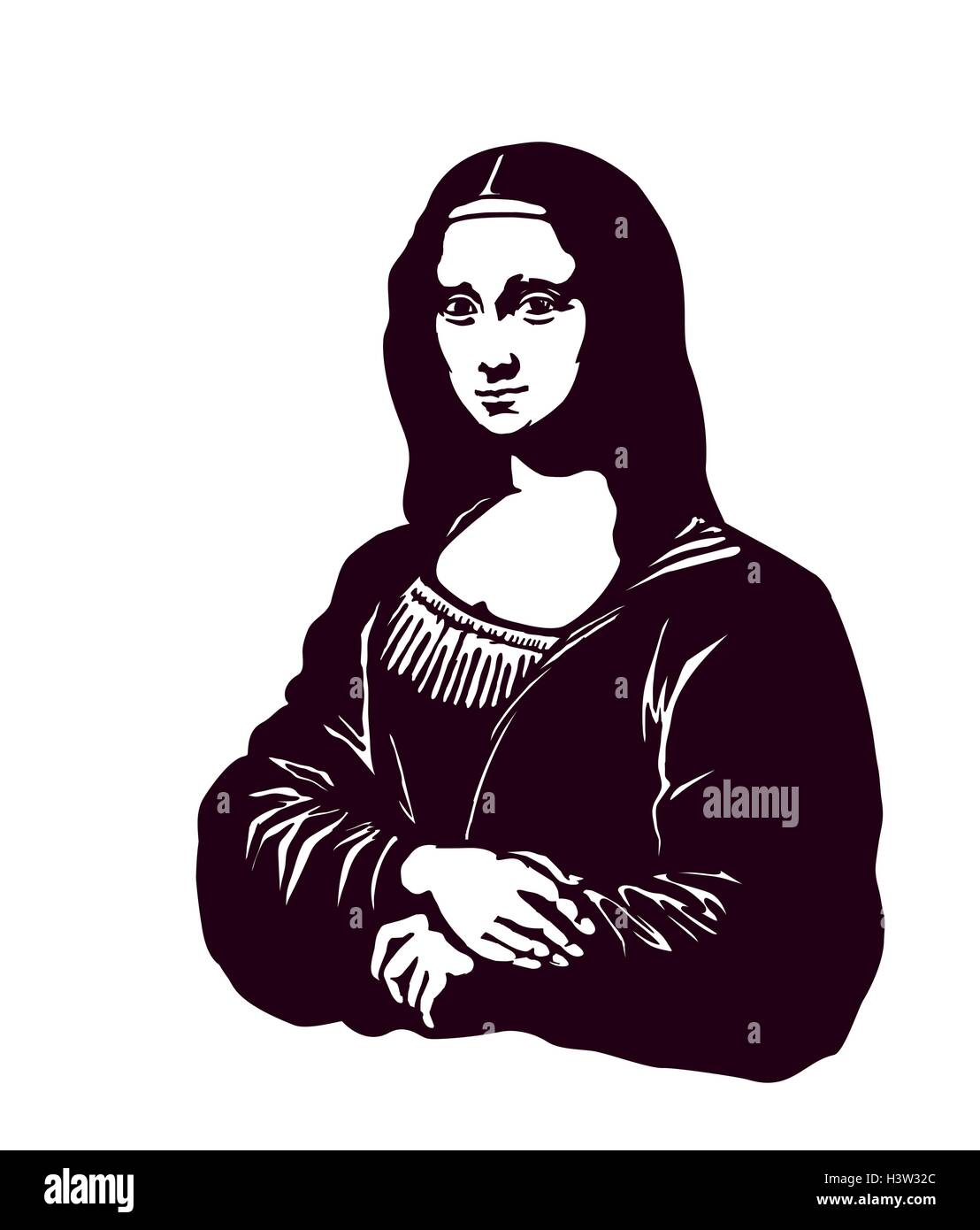 Mona Lisa smile art renaissance isolé simple vecteur monochrome Illustration de Vecteur