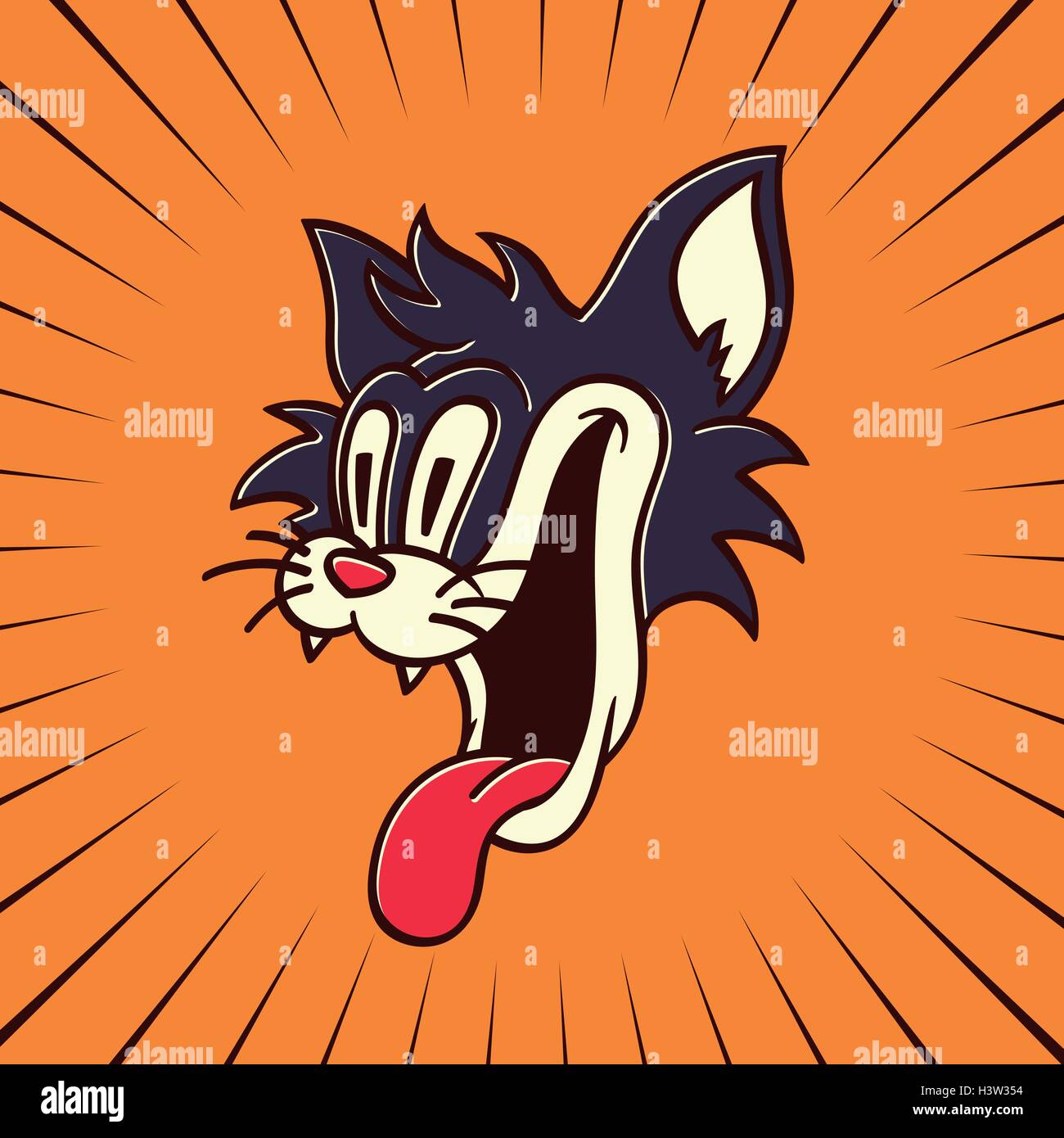 Retro Vintage toons : personnage de faim crazy cat smiling with out regarder quelque chose de délicieux Illustration de Vecteur