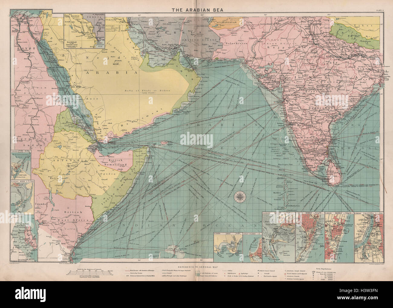 Red Mer Arabe Du Golfe Persique Mer Graphique Phares Ports Mail Un Grand C1914 La Carte Photo Stock Alamy
