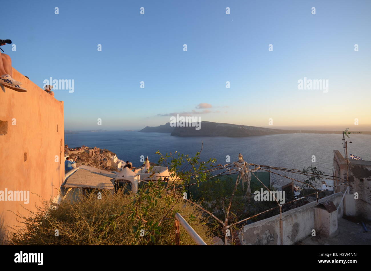 Coucher de soleil depuis Oia, Santorin Banque D'Images