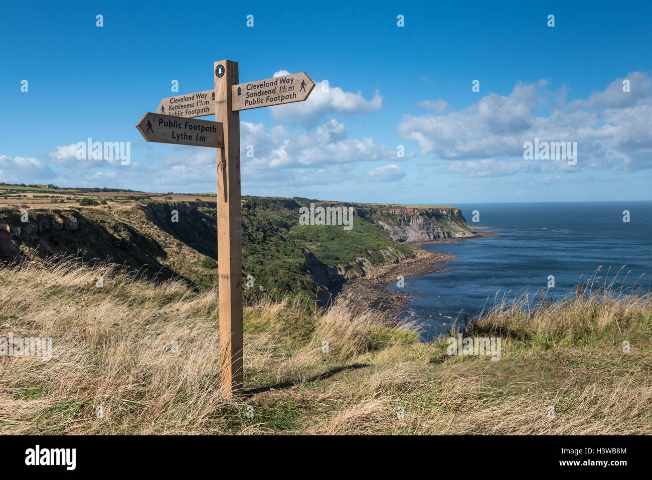 Fingerpost sur le chemin entre Cleveland et Kettleness Sandsend Banque D'Images