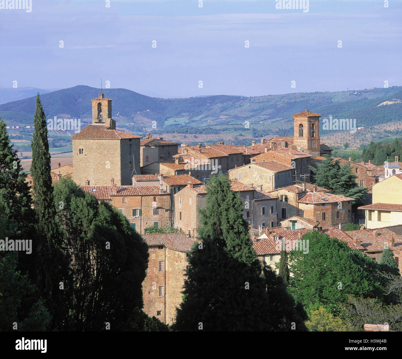 L'Italie, l'Ombrie, Panicale, aperçu local, l'Europe, du Sud, Europe, Mittelitalien, province de Pérouse, village, lieu, région viticole, vignoble, sommaire Banque D'Images
