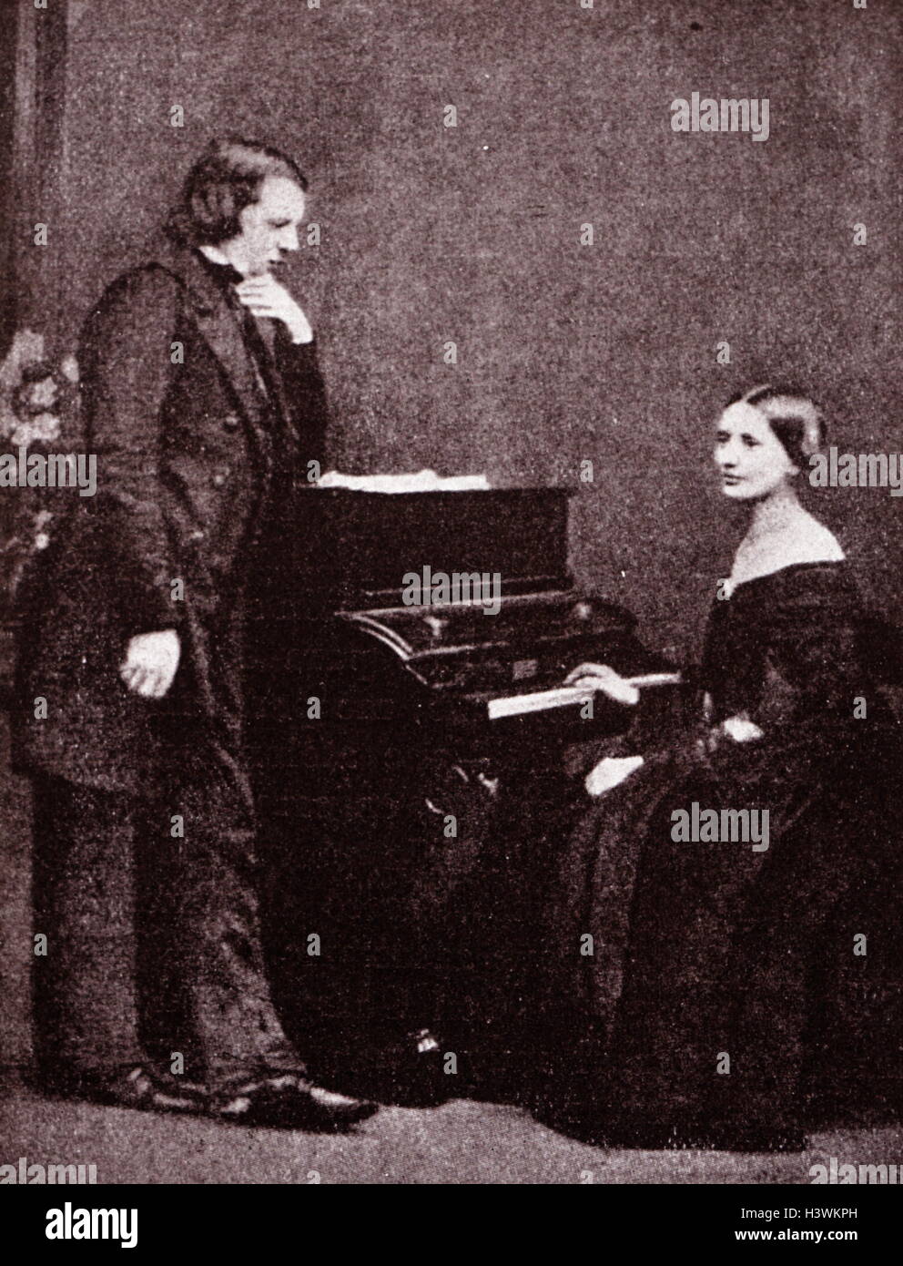Portrait du compositeur Robert Schumann (1810-1856) et son épouse, musicien, Clara Schumann (1819-1896). En date du 19e siècle Banque D'Images