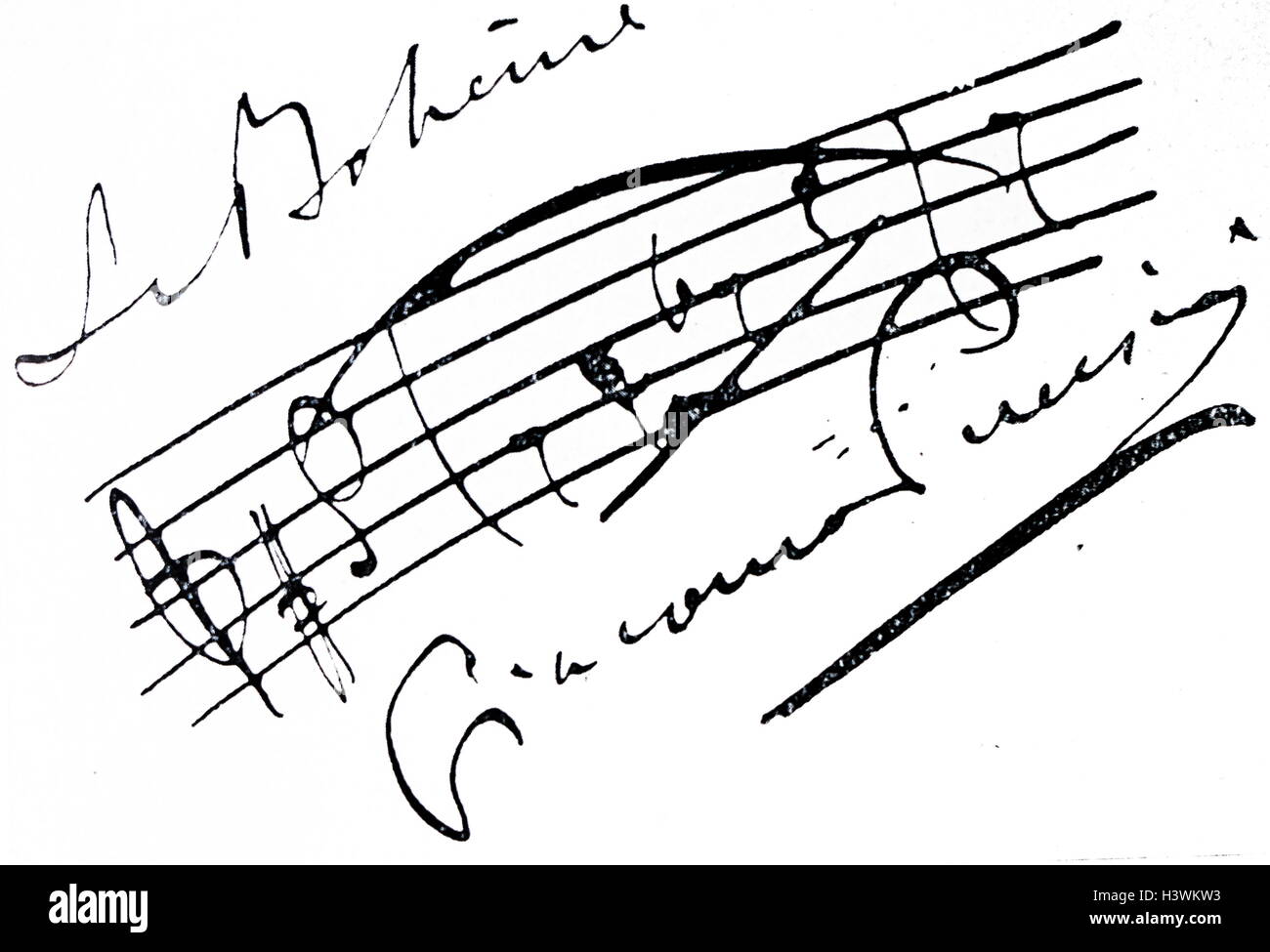 Manuscrit de Giacomo Puccini (1858-1924), un compositeur italien. En date du 19e siècle Banque D'Images