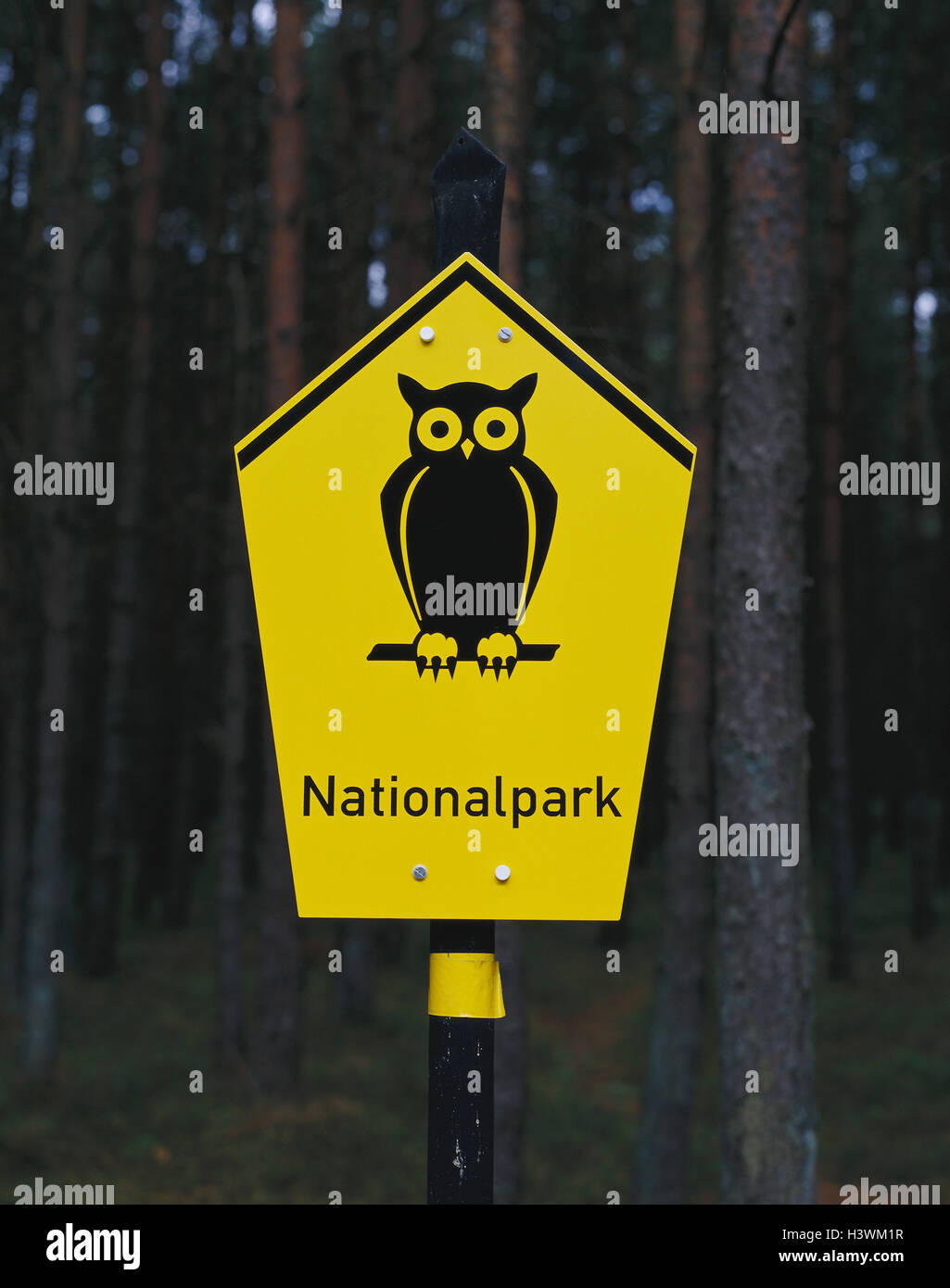Astuce, signe, parc national, l'Allemagne, signe, jaune, Pictogramm, OWL, réserve naturelle, zone de loisirs de verdure Banque D'Images