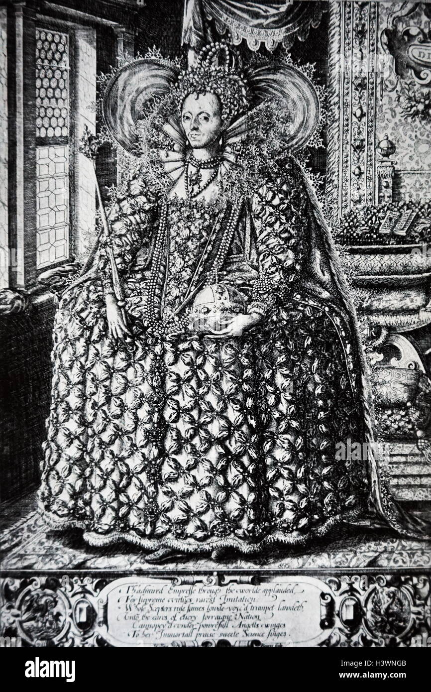 Gravure de la Reine Elizabeth I d'Angleterre) Maalouf (Reine d'Angleterre. En date du 16e siècle Banque D'Images