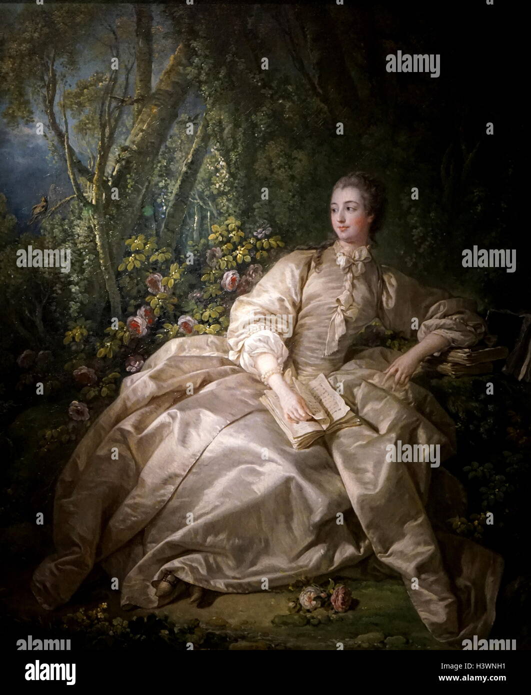 La peinture intitulée Madame de Pompadour par François Boucher (1703-1770) un peintre de le style rococo. En date du 18e siècle Banque D'Images