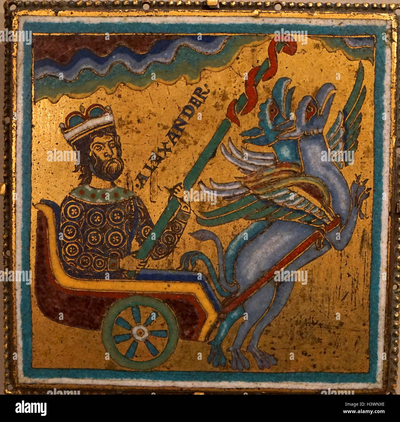 Plaques de cuivre doré avec l'imagerie de l'Ancien et du Nouveau Testament. En date du 12e siècle Banque D'Images