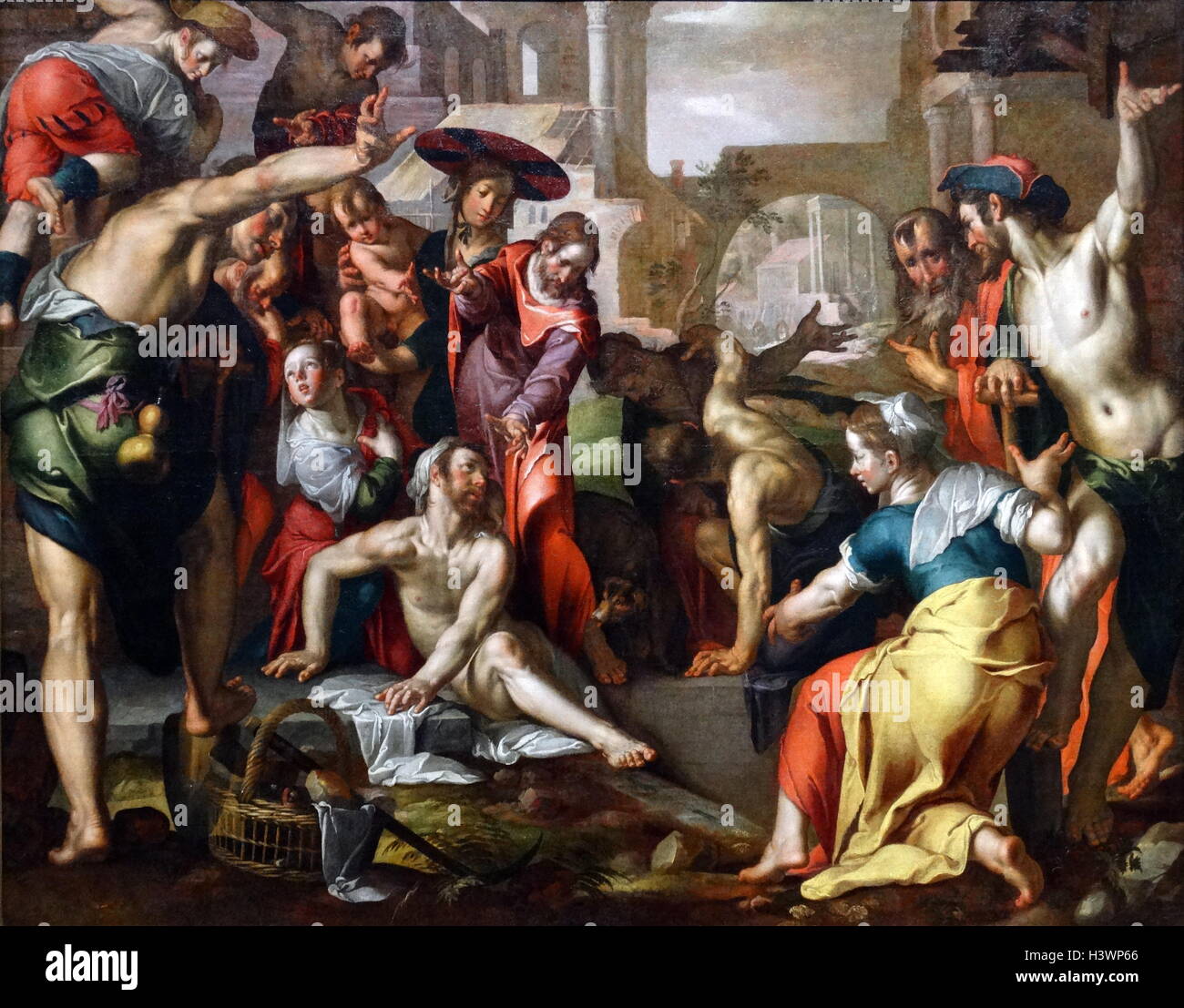 La peinture intitulée "La résurrection de Lazare" par Joachim Wtewael (1566-1638) un peintre maniériste néerlandais et rapporteur pour avis. En date du 17e siècle Banque D'Images