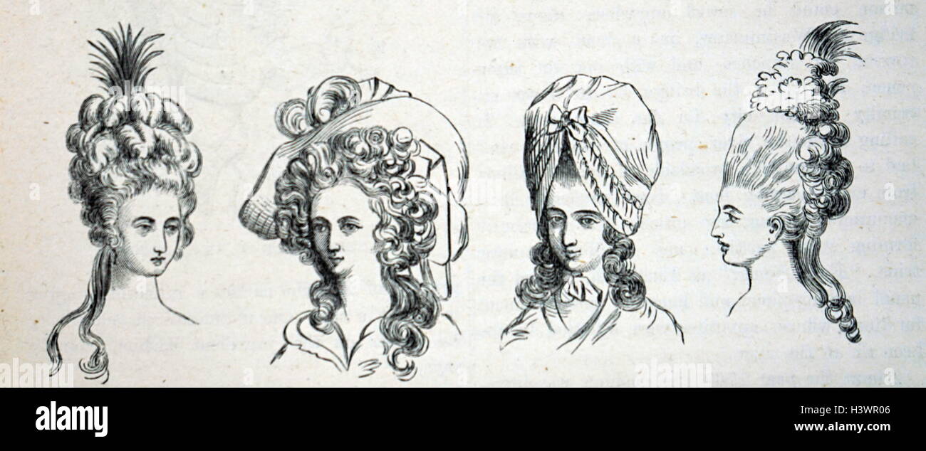 Gravure représentant head-dress au milieu 18e siècle Banque D'Images