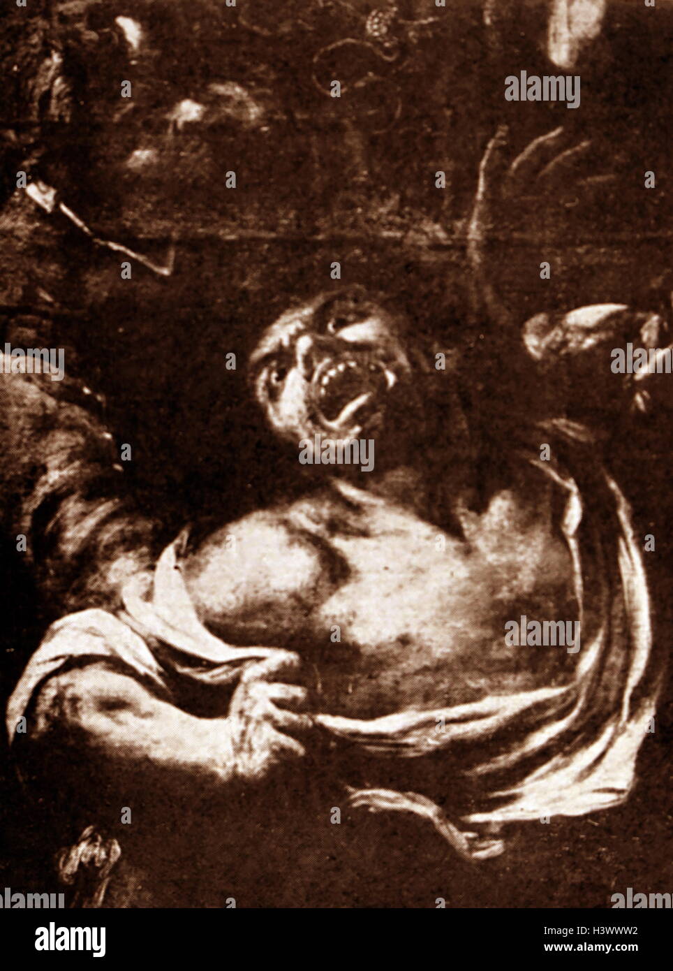 Peinture représentant espagnol victime d'un exorcisme dans le 18e siècle Banque D'Images