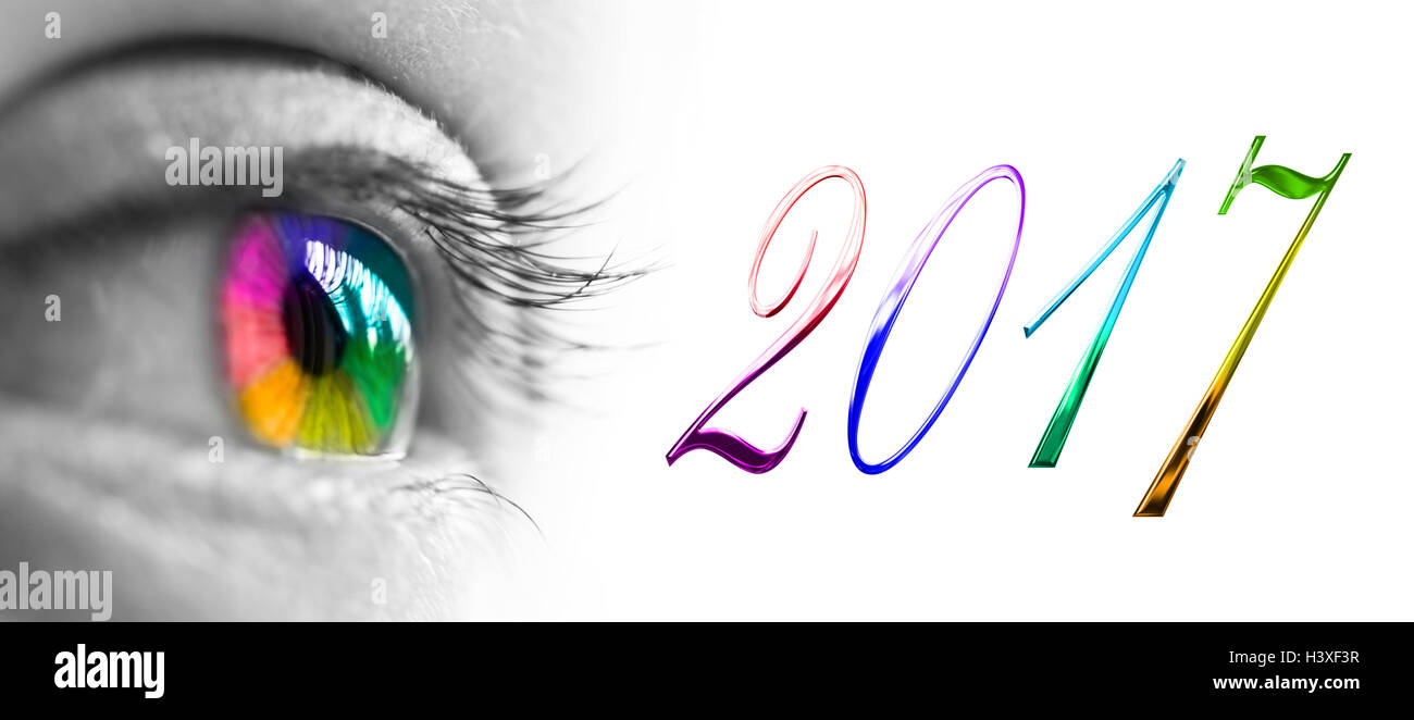 2017 arc-en-ciel de couleurs et d'en-tête de l'œil, 2017 nouvelle année bonjour concept Banque D'Images