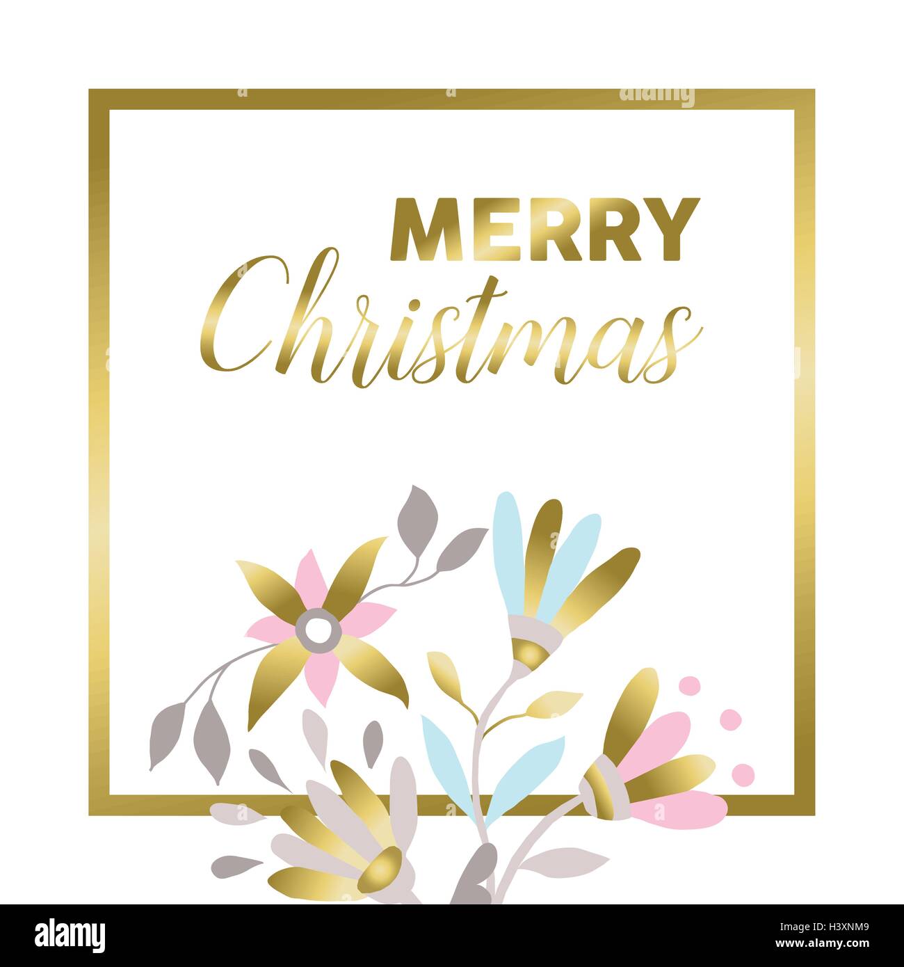 Joyeux Noël décoration fleur d'or dans des tons pastel sur fond blanc. Illustration design floral pour la saison de Noël. EPS10 Illustration de Vecteur