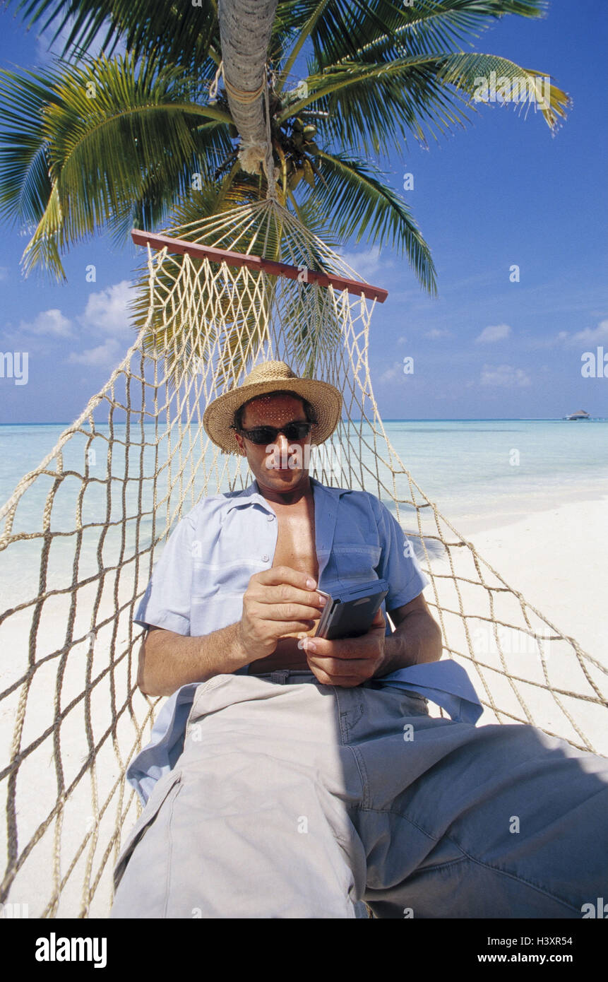Palm beach, man, hamac, héros de main-PC vacances, loisirs, vacances, vacances d'été, d'entrée, de l'organiseur, Touchpen, possibilité, la mobilité, l'organisation, flexibilité, bourreau de travail, le travail, la production, le bloc-notes, workaholisme l'acquisition de données, l'ordinateur, Touchpen Banque D'Images Palm beach, man, hamac, héros de main-PC vacances, loisirs, vacances, vacances d'été, d'entrée, de l'organiseur, Touchpen, possibilité, la mobilité, l'organisation, flexibilité, bourreau de travail, le travail, la production, le bloc-notes, workaholisme l'acquisition de données, l'ordinateur, Touchpen Banque D'Images