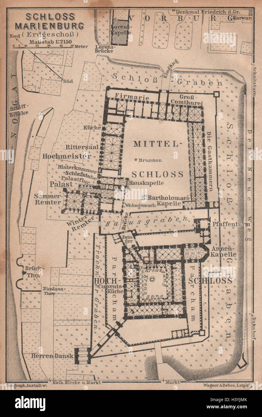 Le ZAMEK W MALBORKU. Ordensburg Marienburg. Château de Malbork plan. Pologne 1904 map Banque D'Images