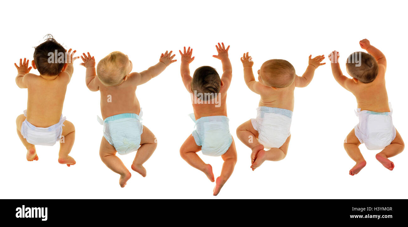 Les Bebes Couches Fluage Vue De Dos De Dessus Les Enfants Enfant Enfants Bebes Bebe Cinq Nourrisson Enfant Commode A Langer Dos Motion Groupe Photo Studio Cut Out Photo Stock Alamy
