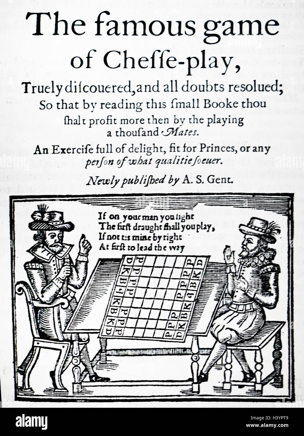 Le célèbre jeu d'échecs, représenté dans un anglais, brochure imprimée de 1614 Banque D'Images