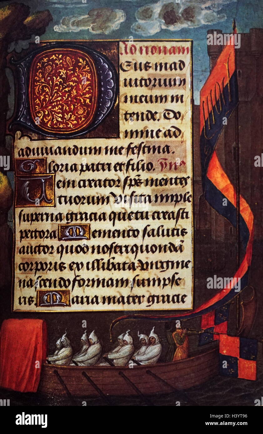 Illustration d'une barge royale à partir d'un livre d'heures flamand. En date du 15e siècle Banque D'Images