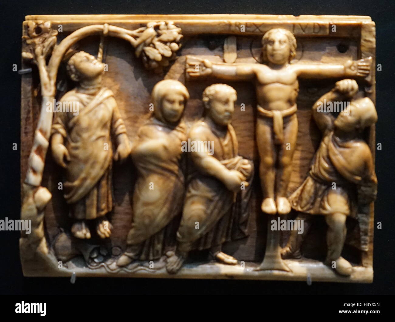 Coffret d'Ivoire panneaux représentant événements autour de la mort de Christ. En date du 5ème siècle Banque D'Images